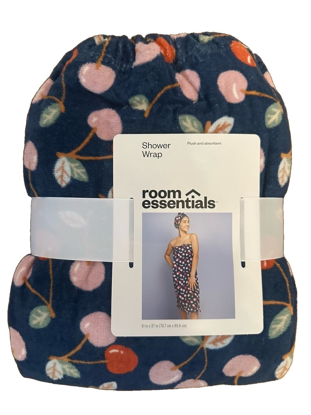 Room Essentials Terry Shower Wrap Cherry Design 31 X 37 100% Cotton-NWT